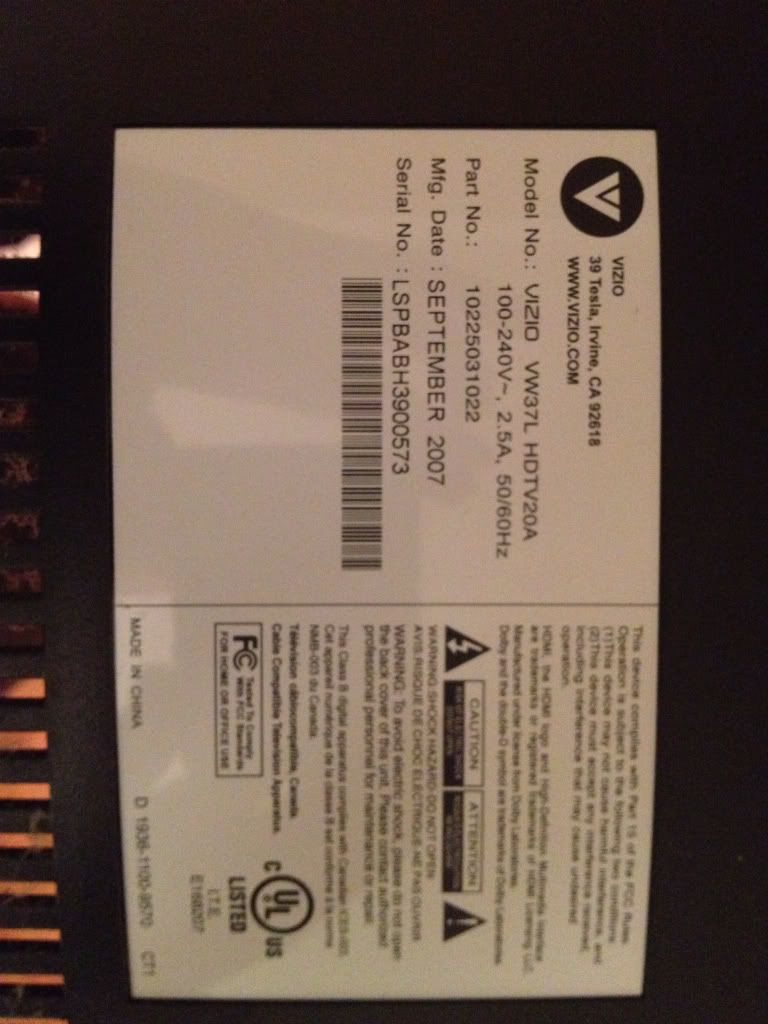 Vizio VW37L HDTV20A, No picture but good sound Badcaps Forums