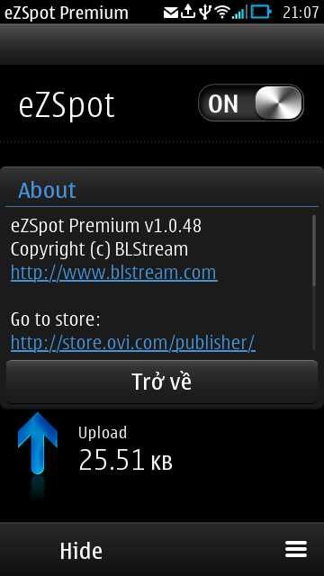 eZSpot Premium Wi-FiHotspot V1.48 - Phần mềm biếnĐT thành trạm phát wifi full Ovi