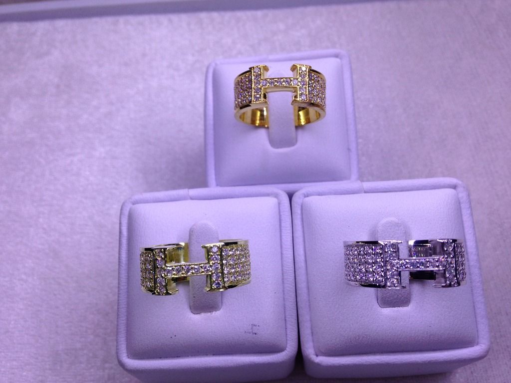 Nhẫn Hermes vàng 18k_vàng hồng_vàng trắng_đính 79 viên diamond_ - 4