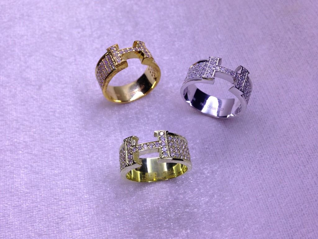 Nhẫn Hermes vàng 18k_vàng hồng_vàng trắng_đính 79 viên diamond_ - 11