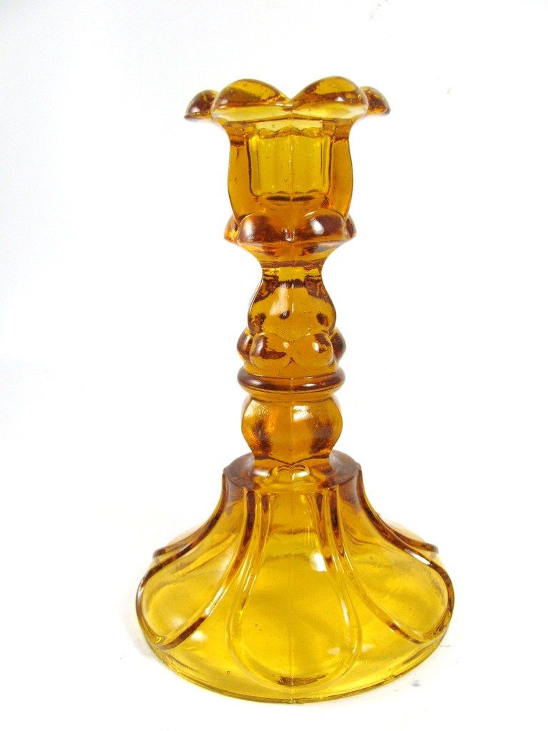 GHC Candlestick Candle Holder Pillar Set of 2 Amber Glass Vintage 7" eBay