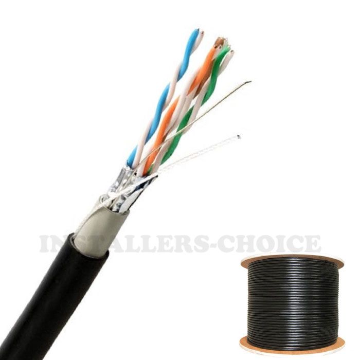 Cat5e 1000ft Uv Rated Outdoor Direct Burial Ftp Solid Lan Network Cable Black 9544