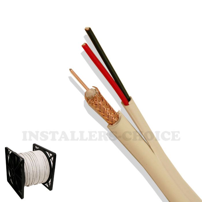 White 1000FT Bulk RG59 Siamese Cable 20AWG+18/2 CCTV Security Camera