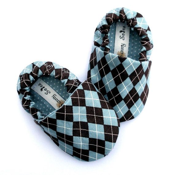 Dapper Argyle Baby Shoes in Blue and Brown 0-3 months