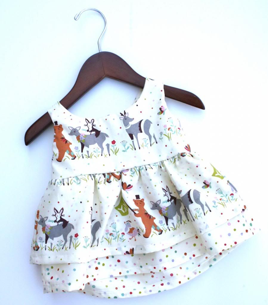 Organic Cotton Baby Dress 0-3 months Yay Day! Storybook animals on Parade