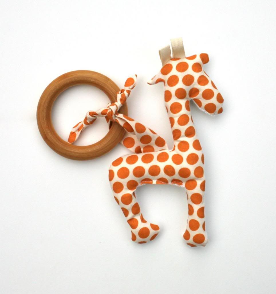 Organic Cotton Teether Toy - Giraffe with Wooden Ring
