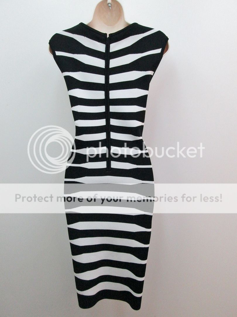 Calvin Klein Black White Stripe Stretch Knit Sleeveless Career Cocktail ...